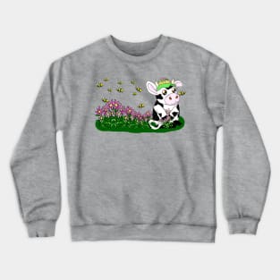 kawaii cow with bees Crewneck Sweatshirt